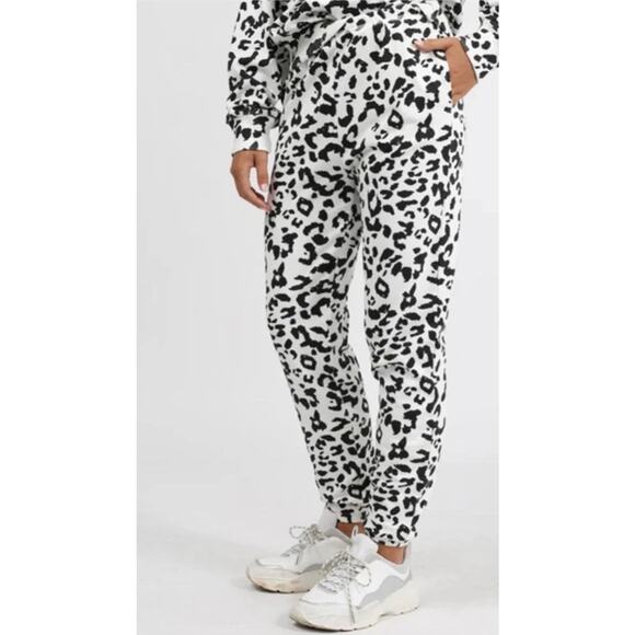Brunette The Label Snow Leopard Joggers L/XL 100% Cotton Best Friend Sweatpants - Picture 1 of 10